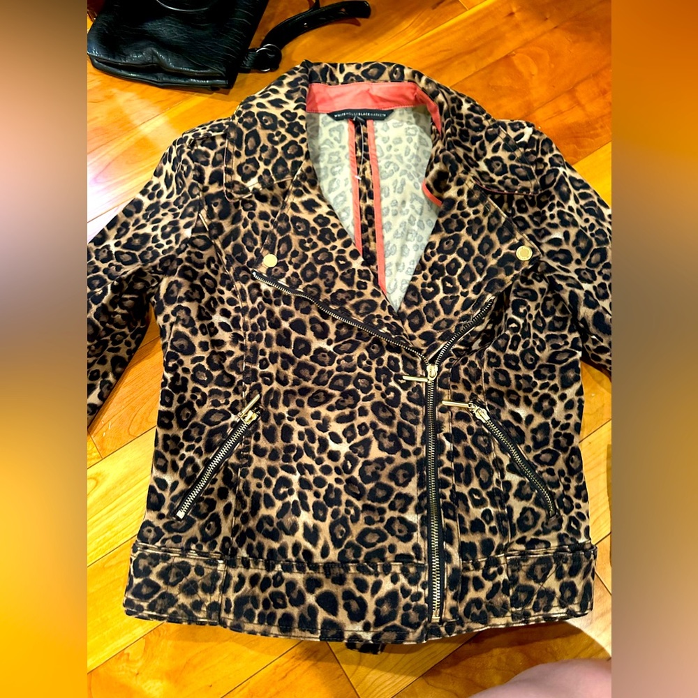 White House Black Market Animal Print Zip Jacket New Size 10